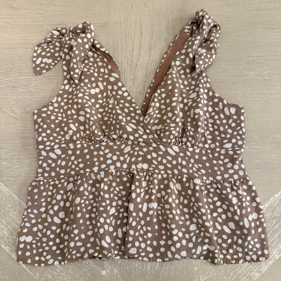 Le Lis Brown and White Patterned Blouse Cottage Core - Picture 1 of 6